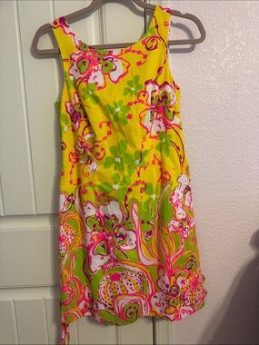 Lilly Pulitzer SunGlow Yellow Floral Shift with Pink & Green Accents